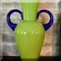 G06. Lime green two-handled art glass vase. 